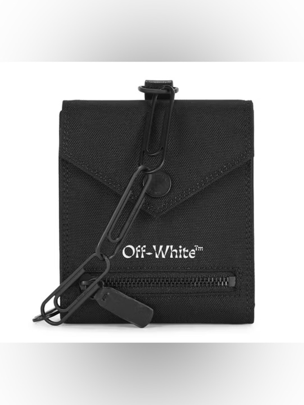 🆕 Off-White Logo Black Canvas Wallet Paperclip Chain